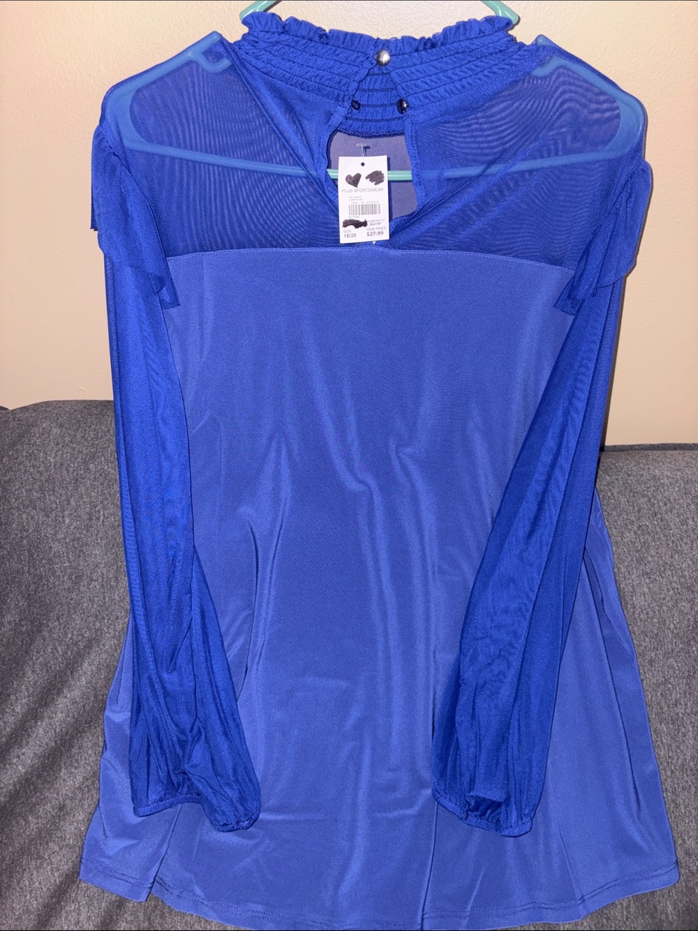 Cato Royal Blue Mesh Yoke Long-Sleeve Blouse - Picture 3 of 4
